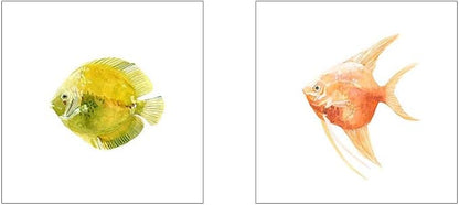 Discus Fish A by Emma Scarvey, 2 Piece Unframed Art Print Set, 12 X 12 Inches Each, Sea Life Art