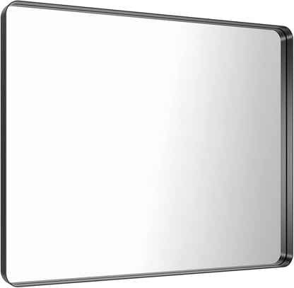 LOAAO 48x36 Inch Black Metal Framed Bathroom Mirror