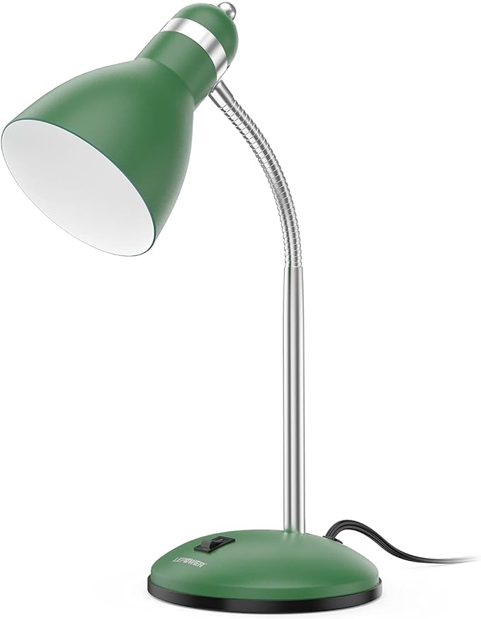 LEPOWER Metal Desk Lamp, Adjustable Goose Neck Table Lamp, Eye-Caring Study Desk Lamps for Bedroom, Study Room and Office (Green)
