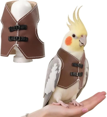 Bird Clothes, Parrot Leather Jacket, Bird Costume Cosplay Photo Prop, Parrot Apparel for Eclectus, Budgerigar, African Greys Parakeet, Conure, Cockatiel, Love Birds-Cowboy Style,Brown,M