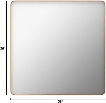 LOAAO 36”X36” Gold Bathroom Mirror, Rounded Rectangle Gold Frame Mirror