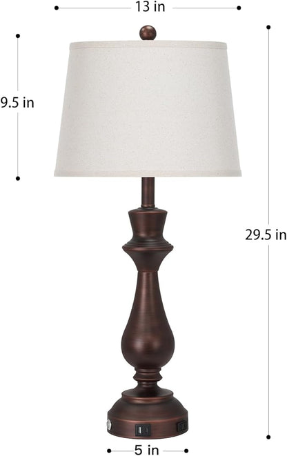 Vintage Table Lamps Set of 2 for Living Room,30" Tall Bedside Lamp with USB Charging Port,3-Way Dimmable Touch Nightstand Lamp for Bedroom Desk Side Table Office,Brown