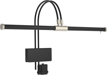 Cocoweb 22" LED Grand Piano Light in Black with Satin Nickel Accents and Dimmer Clip - Adjustable - LED - Bright - Clamps onto Music Boards .75" or Less - Dual Rotating Shades - Dimmable