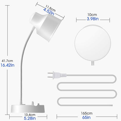 Energetic LED Desk Lamp with Phone Holder, Table Lamp with AC Outlet, Adjustable Flexible Gooseneck, 4000K, Eye-Care Reading Light for Bedroom, Study, Computer Desk, Living Room, Home Office, White