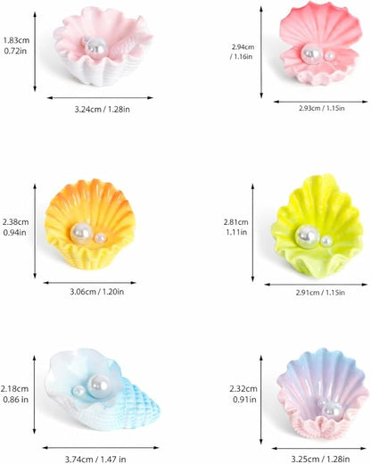 6 Pcs Mini Resin Pearl Seashell Ornaments, Artificial Ocean Clam Shells for Aquarium Decoration, Cute Fish Tank Accessories for Betta, Shrimp, Hermit Crab - Underwater Landscape Decor