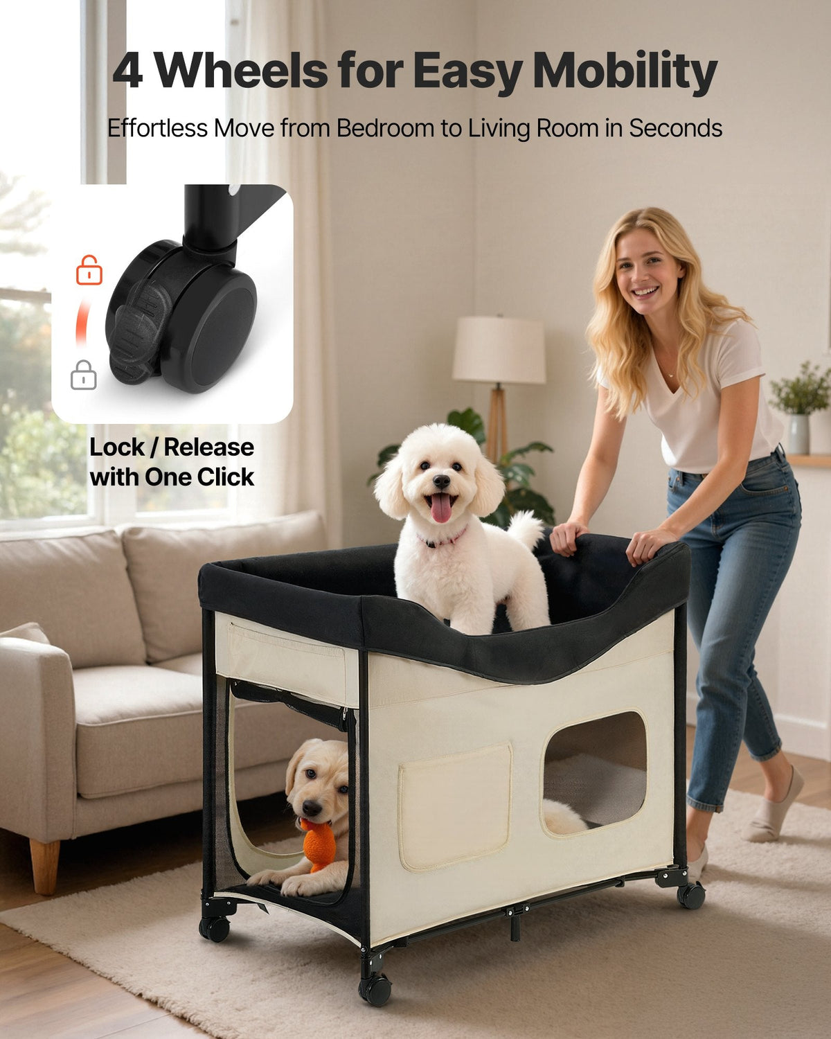 Elevated Lounge Pet Bed Foldable Bunk Dog Bed With Wheels & Side Bags L