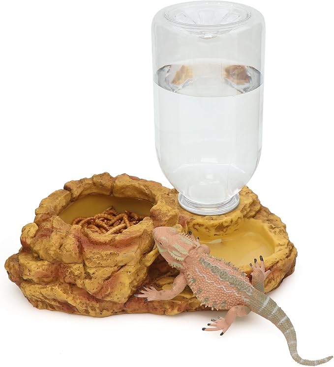 AQUA KT Reptile Escape Free Mealworm Feeding Bowl and Water Storage Feeder, 2 in 1 Reptile Feeder Kit for Amphibian Lizard Bearded Dragon Snake Feeding