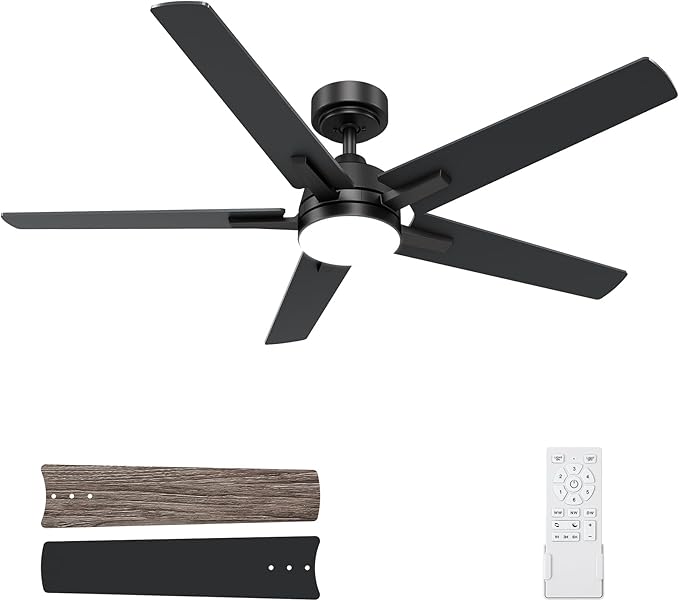 SODSEA Ceiling Fans with Lights, 52 Inch Black Ceiling Fan with Light and