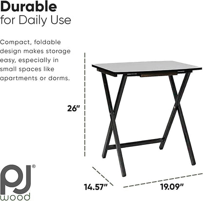 PJ Wood 5 Pack XL Oversize Tray Table for Living Room or Kitchen, Indoor TV Tray Set for Small Spaces and Family Gatherings, Black
