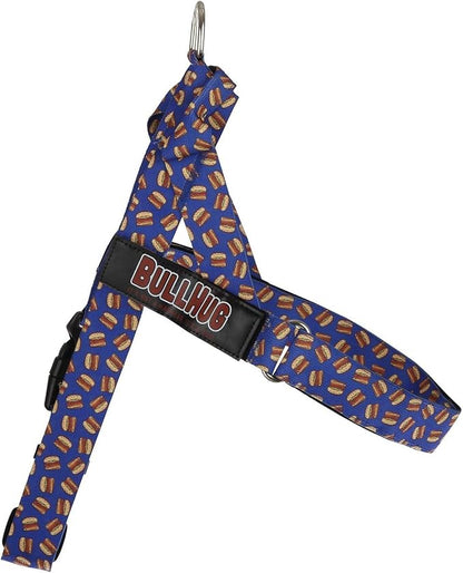 Adjustable Dog Harness– No Pull, No Choke – for English Bulldogs, French Bulldogs, Pugs & Broad-Chested Breeds – Easy, Safe Walks (Blue Burger, Small)