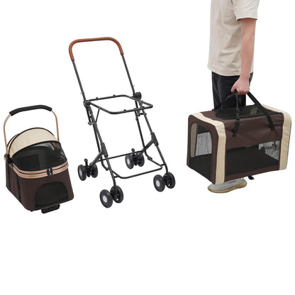 Double Pet Stroller with Detachable Carriers, Large Cat & Dog Stroller with 4 Wheels, Foldable Pet Strollers Small & Medium Dogs Cats 77lbs (Coffee Color)