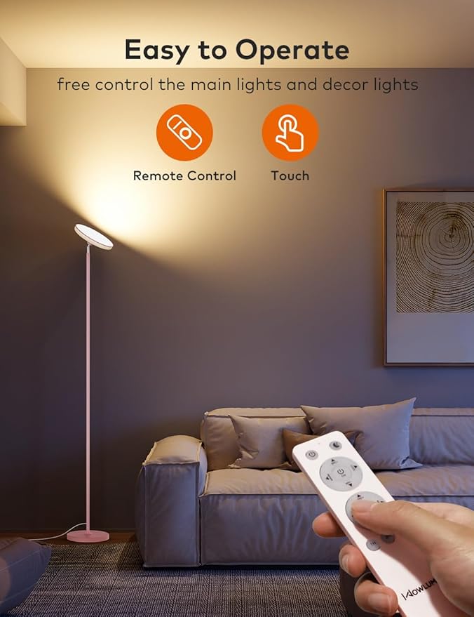 Bright Floor Lamp,42W 3700LM LED Torchiere Floor Lamps for Living Room, 71in Modern Tall Standing Light with Remote,Color & Brightness Dimmable Room Lamps,1/2/3H Timer for Bedroom,Office (Pink)