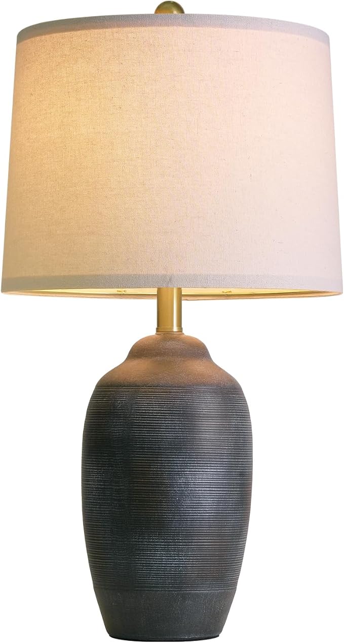 24.5" Vintage Ceramic Table Lamp - Single Farmhouse Rustic Bedside Lamp with Natural Textured Finish, Nightstand Lamps for Living Room, Bedroom, End Table, Office Retro Black