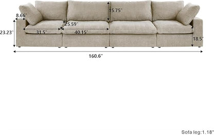 JACH 160" Cloud Sectional Couch, Modern Modular Convertible Sofa, Couch Cushion Covers Removable, 4-Seats Sofas Furniture for Living Room Bedroom Apartment (Khaki)