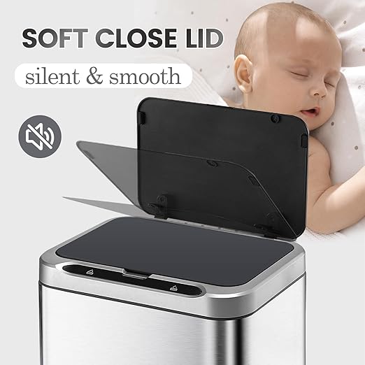 ELPHECO Stainless Steel Office Trash Can Motion Sensor Garbage Can Touchless