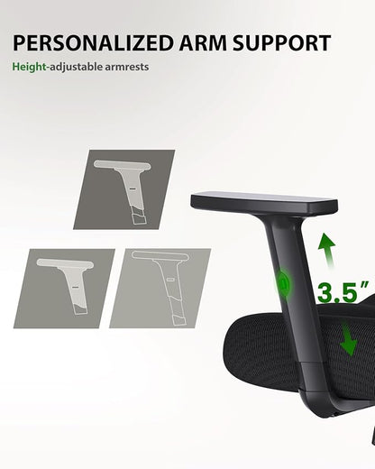 Marsail Ergonomic Office Chair Ergonomic Gaming Chair with Lumbar Support, 2D Headrest, Adjustable Armrests, Contoured Seat Cushion, Computer Desk Chair with Wheels for Home and Office