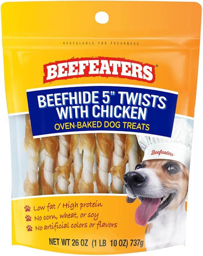 Beefeaters Beefhide 5in Twist with Real Chicken – Protein-Rich Dog Treats for Clean Teeth, Ideal for Training & All Dog Sizes