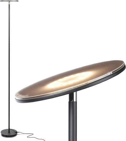 Brightech Sky LED Torchiere Super Bright Floor Lamp - Contemporary, High Lumen Light for Living Rooms & Offices - Dimmable, Indoor Pole Uplight for Bedroom Reading - Black