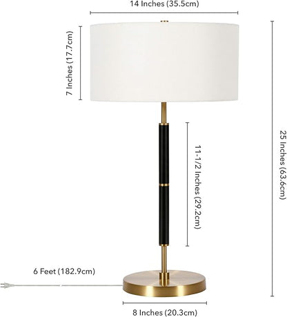 Henn&Hart 25" Tall 2-Light Table Lamp with Fabric Shade in Black/Brass/White, Lamp, Desk Lamp for Home or Office