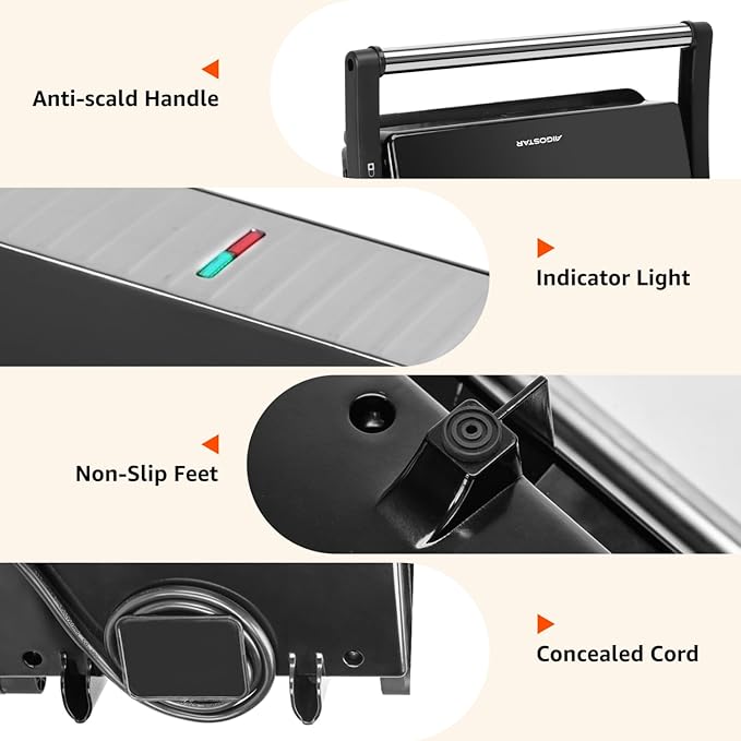 Panini Press Grill, Aigostar 1000W Sandwich Maker