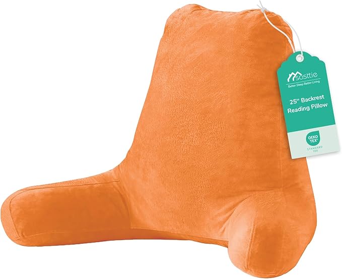Sasttie 25-inch Reading Pillows for Sitting in Bed Adult, Jumbo Velvet Back Pillow Bed Sitting Up, XL High Back-Rest Support Cushion for Sit Up on Couch & Floor, Oeko-Tex Certified, Orange