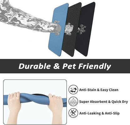 HotLive Dog Food Mat - Absorbent Cat Mat for Food and Water, No Stains Pet Feeding Bowl Mat, Easy to Clean Pet Placemats, Quick Dry Dog Water Dispenser Mat for Messy Drinkers | Blue 12"x 19"