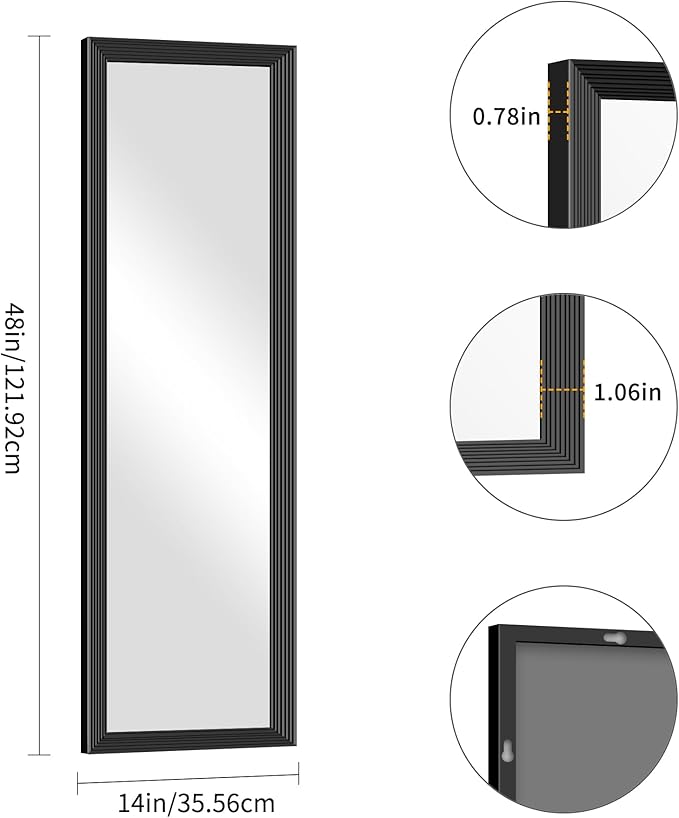 Black Bathroom Mirror 14 x 48 Inch Rectangle Wave Beveled