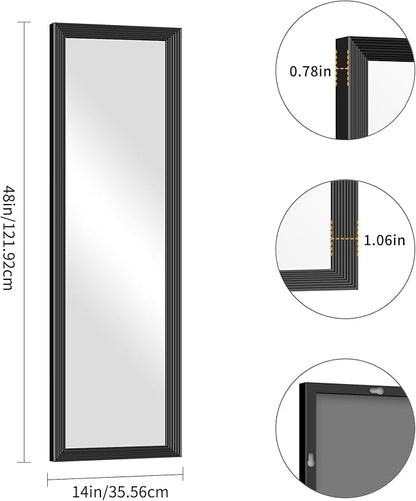Black Bathroom Mirror 14 x 48 Inch Rectangle Wave Beveled