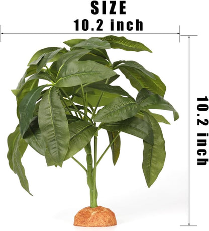 Fake Green Money Tree Plant, Reptile Decor for Terrarium, Crested Gecko Tank Accessories fit Leopard Gecko Bearded Dragon Lizard Chameleon Snake Tortoise