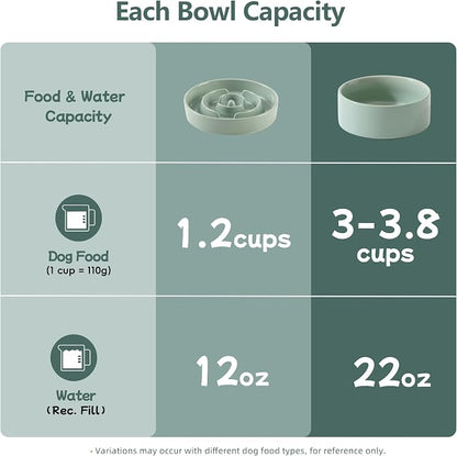 Havniva Elevated Slow Feeder Dog Bowls, Ceramic Dog Bowl Slow Feeder Set | 1.2 Cups Raised Slow Feeder Dog Bowl for Small Breed, 6.1” Dog Water Bowl with Wooden Stand, Puzzle Dog Food Bowl, Non-slip