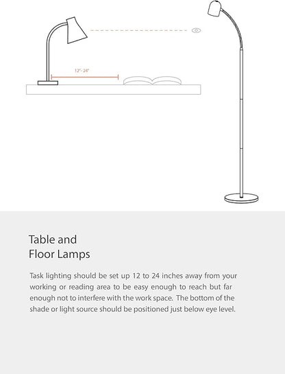 Dainolite 9W Swing Arm Floor, Satin Nickel Finish, Standing Dimmable 50 Inch LED Floor Lamp for Home Decor, Bedroom, Living Room, or Office, Great for Reading, Ambient Lighting, and More