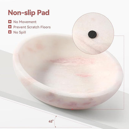 Natural Marble Cat Bowl, Weighted 1.5lb Cat Food Bowl for Cat and Small Dog, Small Animal Pet Food Dish Non-Slip, Shallow Cats Dish for Whisker Fatigue Relief, Premium Pink Stone for Home Decor