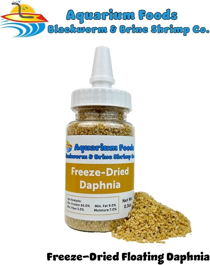 Aquatic Foods Inc. Freeze Dried Daphnia for All Freshwater Fish, Marine Aquarium Fish, Corals, Anemones, Pondfish, Invertebrates, All Tiny Nanofish, Fry and Babies…0.3oz Sm Squeeze Bottle
