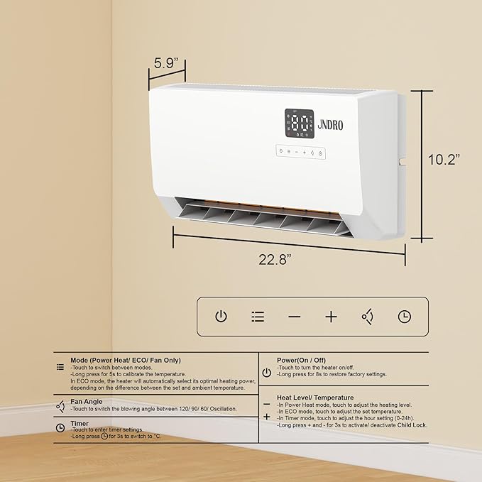 24-Inch Wall Mounted Electric Heater - 1500W Indoor Space Heater