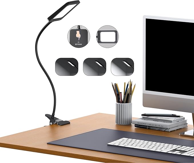 TROND LED Desk Lamp with Clamp, 1000LM Super Bright 3-Level Dimmable Desk Light 6000K Daylight, Extra-Long Flexible Gooseneck Clip on Light, Eye-Care Clamp Lamp for Painting, Workbench,Reading, Sewing