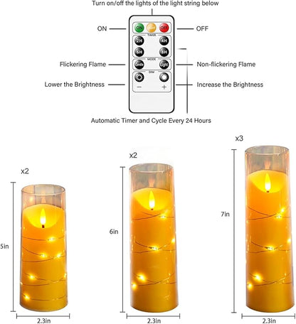 Flameless Candles with Embedded Star String, Battery Operated LED Pillar