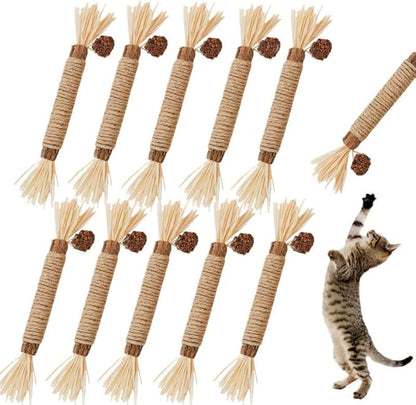 Cat Toys 10Pack Silvervine Chew Stick Kitten Treat Catnip Toy Kitty Natural Stuff Catnip for Cleaning Teeth Indoor Dental Snack Interactive