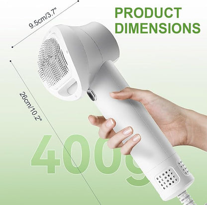 3-in-1 Dog Hair Dryer Brush - Adjustable Temp (35°C-60°C) & 4 Speeds, One-Touch Hair Collection for Safe Grooming of Small & Medium Dogs Cats