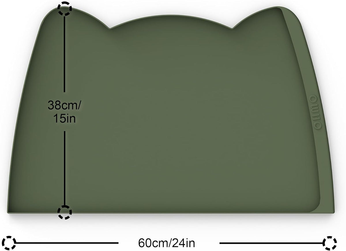 OHMO Dog Food Mat(Camo Green, 24 * 15'') w/Residue Collection Pocket Silicone Pet Feeding Mat for Floor High Edges Anti Spills Waterproof Cat Water Bowl Tray, Easy Clean Placemat