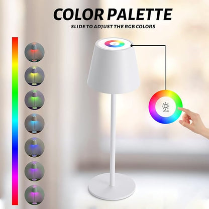 Maksone 2 Pack RGB Cordless Table Lamp, 6600mWh Rechargeable Battery Desk Lamp, 3000K Stepless Dimming and Led Color Changing Night Light, IP54 Waterproof Outdoor Portable Lamp for Patio (White)