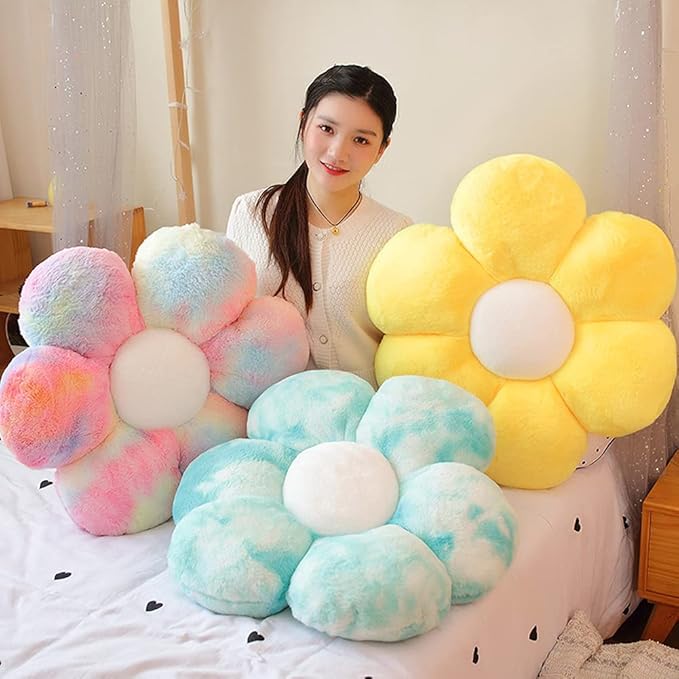 lannery Flower Plush Throw Pillows, Flower Floor Pillow Seating Cushion Toy for Reading, Room, Watching TV (19.7", Yellow-2)