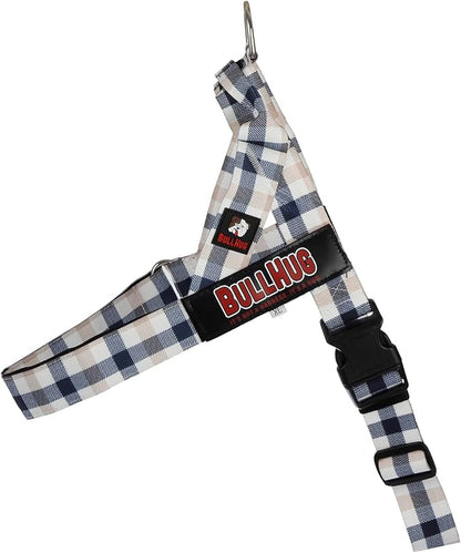 Adjustable Dog Harness– No Pull, No Choke – for English Bulldogs, French Bulldogs, Pugs & Broad-Chested Breeds – Easy, Safe Walks (Blue TAN Plaid, Medium)