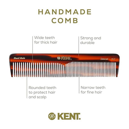 Kent 16T-16TG Fine Tooth and Wide Tooth Comb for Daily Grooming, Handmade Styling Comb for All Hair Types, Styling and Detangling Combs for Men and Women