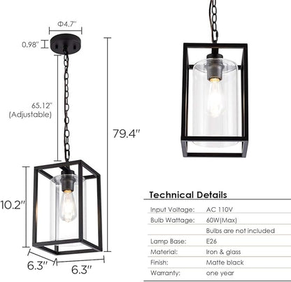 MAYNA 1-Light Farmhouse Pendant Light, Black Metal Cage Light Fixtures with Adjustable Chain and Glass Shade,Hanging Lights for Kitchen Island,Porch,Hallway