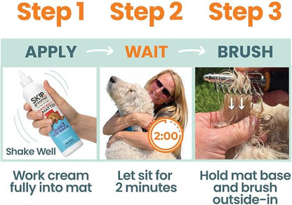 Dematting Cream + Rake Brush - Mat & Tangle Remover Kit | Cream + Rake Brush 2-Step Mat Kit: Apply, Wait 2 Min, Brush Outside-In. For Doodle Coats. No Rinse.
