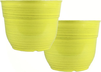 Garden Elements Indoor/Outdoor Glazed Brushed Happy Plastic Planter, Large, Bright Yellow, 15" (Pack of 2)
