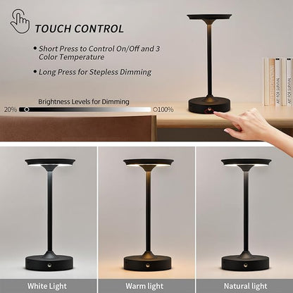 2 Pack Rechargeable Table Lamp, LED Cordless Table Lamp, 5000mAh Battery Operated Portable Table Light,Dimming for Restaurant/Patio/Outdoor(Black)