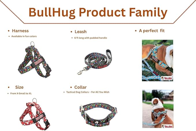 Adjustable Dog Harness– No Pull, No Choke – for English Bulldogs, French Bulldogs, Pugs & Broad-Chested Breeds – Easy, Safe Walks (Pizza, Large)