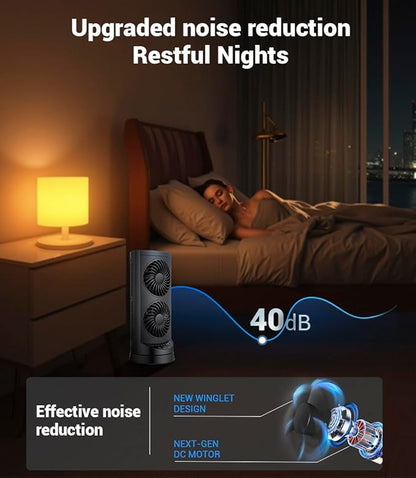 Personal Tower Fan for Bedroom, Portable Desk Table Fan，3 Speeds Cooling