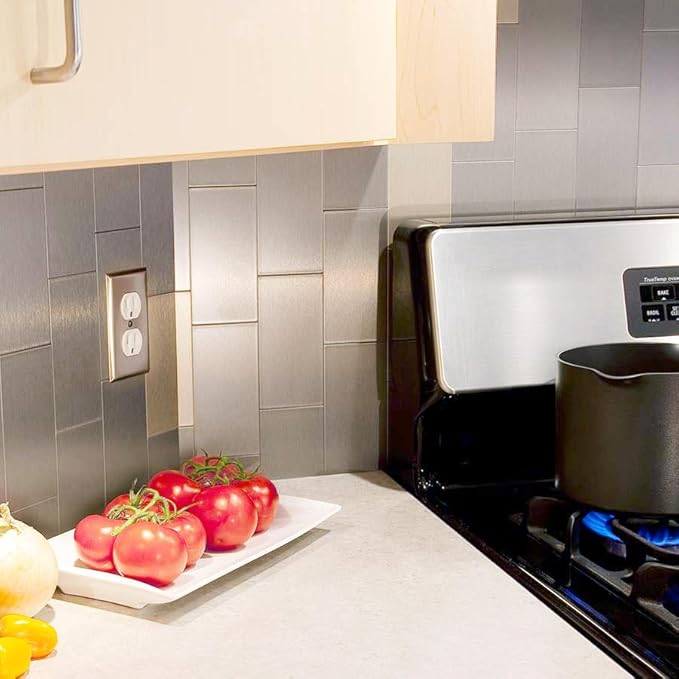 AULIGET 100-Piece Peel and Stick Backsplash Metal Tile, Laundry Room